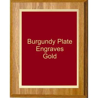 Oak Plaque 6" x 8" - Simplicity Plate Burgundy/Gold 4" x 6" Plate