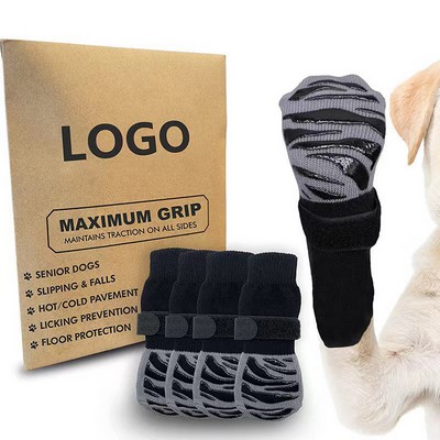 4pcs/set New Striped Large Dog Pet Socks Bandage Waterproof Socks Breathable Non-slip Dog socks