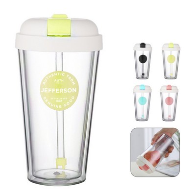 15oz Plastic Flip Tumbler with Straw