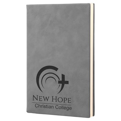5.25" x 8.25" Gray Leatherette Journal with Lined Notepad