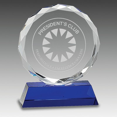 6" Round Facet Crystal on Blue Pedestal Base