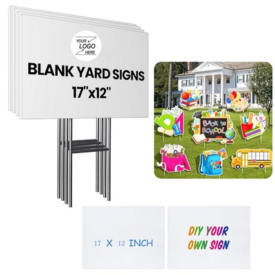 17 x 12" White Blank Yard Signs with Metal Stakes.