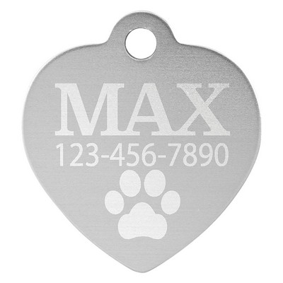 Anodized Aluminum Silver Heart Pet Tags, Engraved, 1" x 1"