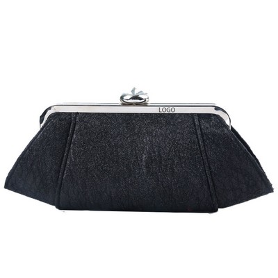 Lustrous Black Satin Evening Clutch Bag