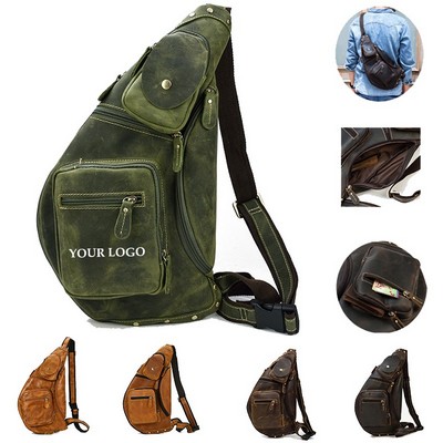 Genuine Leather Shoulder Bag Crossbody Chest Bag