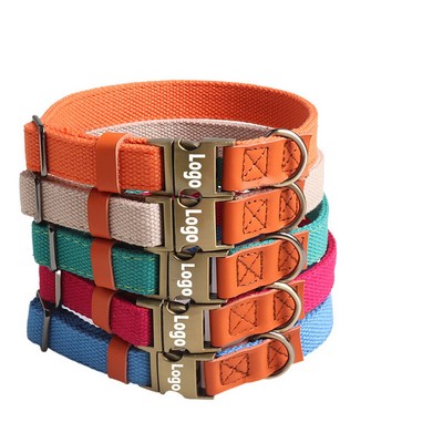 PU Color-Blocked Webbing Bronze Metal Hardware Dog Collars