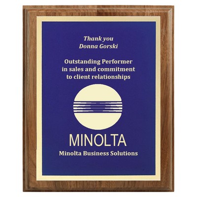 4" x 6" Genuine Walnut Step-Edge Plaque with Blue Brass Plate