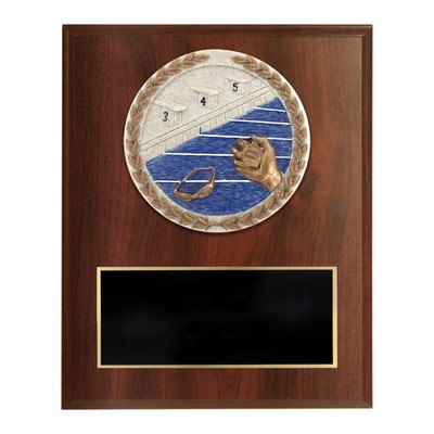 Dark Cherry Finish and Cast Stone Resin Swim Plaque (6"x 8")