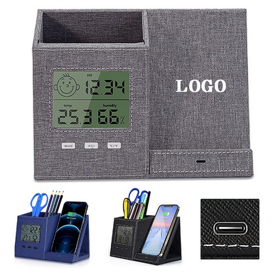 Desk Organizer with Wireless Charger and Clock