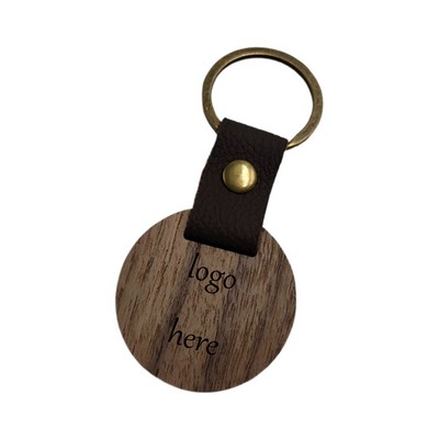 Round Walnut Wood Keychain