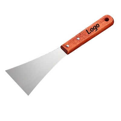 Professional Stainless Steel Angled Turner & Scraper with Riveted Hardwood Handle