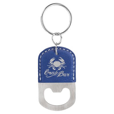 Blue/Silver Leatherette Oval Bottle Opener Keychain