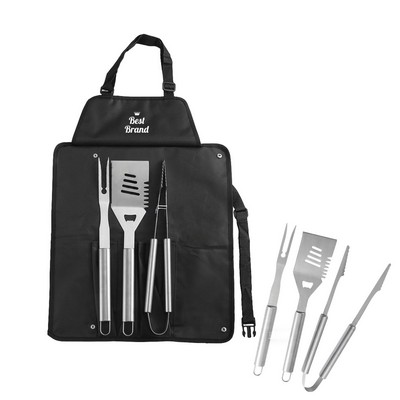 Complete 4 - Piece Stainless Steel BBQ Tool & Apron Set