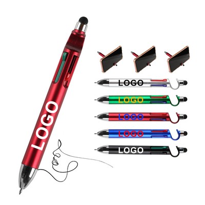 4-Color Touchscreen Stylus Ballpoint Pen W/ Stand