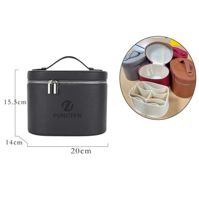 Portable PU Leather Cosmetic Bag Handle Cosmetic Case Travel Makeup Bag