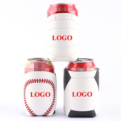 11OZ Neoprene PU Leather Composite Insulated Baseball Pattern Cup Sleeve Can Holder