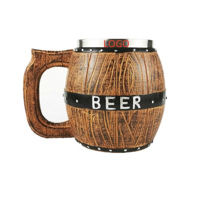 20 Oz German Large Timber Barrel Type Stainless Steel Beer Mug