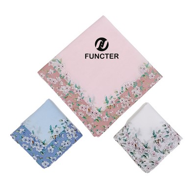 17.7 Inch Cotton Floral Printed Handkerchief Square Hanky