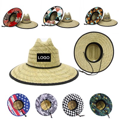 Summer Straw Hat With Custom Patch And Full Color Underbrim Imprint