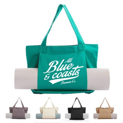 Canvas Tote Bag with Built-in Yoga Mat Pocket