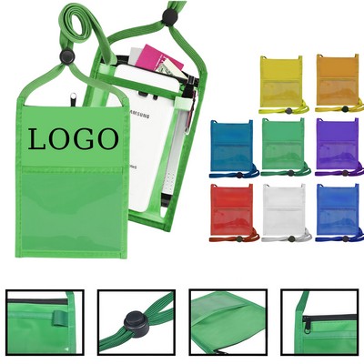 Waterproof Oxford Neck Wallet Badge Holder with Zipper and Adjustable Strap