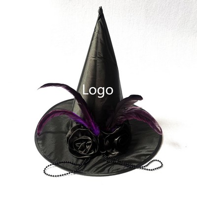Black Rose Feather Witch'S Hat