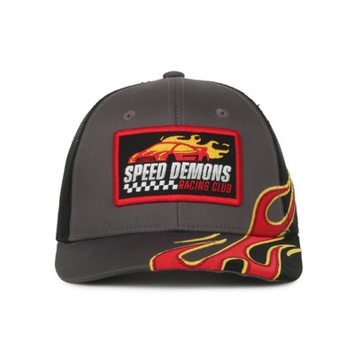 Flame Embroidery Mesh Back Cap