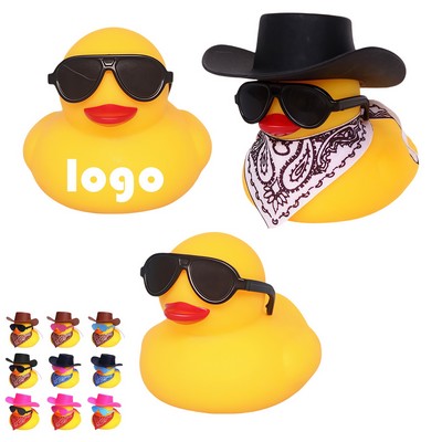 Cowboy Rubber Duck Car Dashboard Decor – Yellow Duck with Hat & Scarf, Squeaky PVC