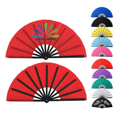 Full Color Folding Large Rave Handle Hand Fan
