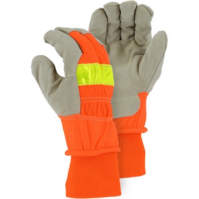 Majestic 1960 Winter Lined Split Pigskin Leather Palm Glove w Hi-Viz