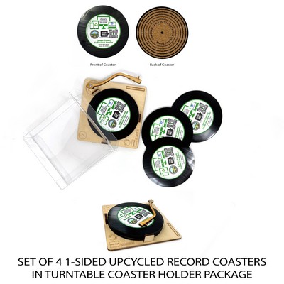 1-Sided Upcycled Record Coasters - Sets of 4 - Turntable Coaster Holder