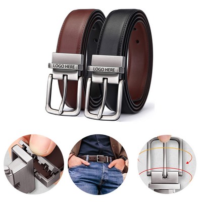 Reversible Belt Adjustable For Gift Men 1.25"-Cut For Fit-2 Sides In 1