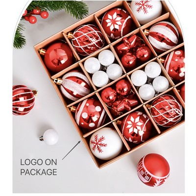 Christmas Ball 44PK Set Red White Hand Painted Plastic Ornaments