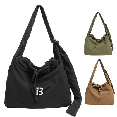 Water Resistant Nylon Drawstring Crossbody Tote Bag