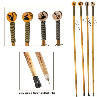 55" Wooden Hiking Stick with Rope Grip & Animal Design Round Top
