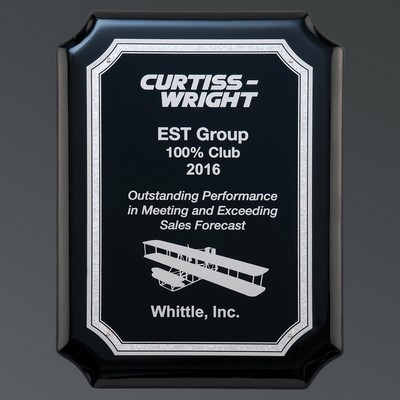 Ebony Piano w/Notched Corners, Black Aluminum Plate with Silver Florentine, Large (9"x12")