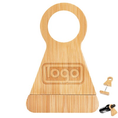 2-in-1 Bamboo Triangle Wine Stand w/ Corkscrew