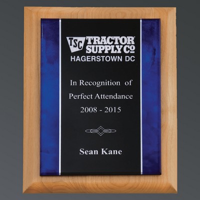 Natural Alder with Printed Blue Borders on Black Acrylic Plate, Small (7"x9")