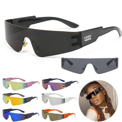 Promotional Trendy Rimless Glasses Cyberpunk Eyewear Futuristic Wrap Around Fashion Sunglasses