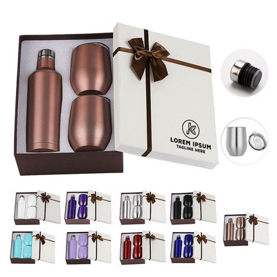 Luxury Stainless Steel Wine Gift Set 17oz. Bottle 12oz. Mugs