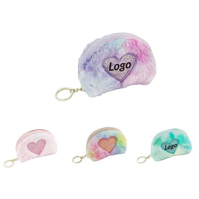 Plush Octagon Embroidered Heart Coin Purse