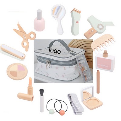 Wooden Makeup Toy Set Pretend Play Wood Beauty Hair Salon Playset