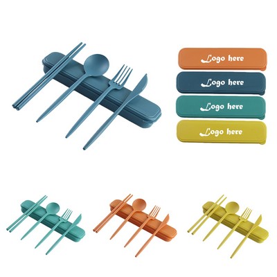 4 Pieces Wheat Straw Portable Cutlery Set