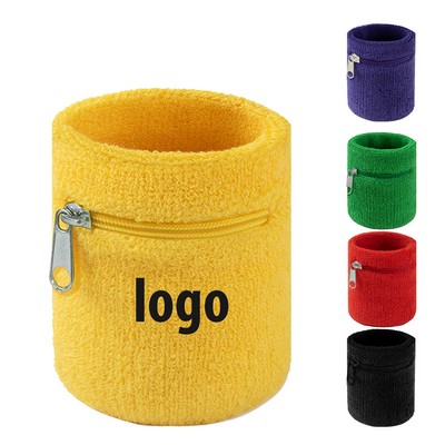 Cotton Wristband with Zip Pocket