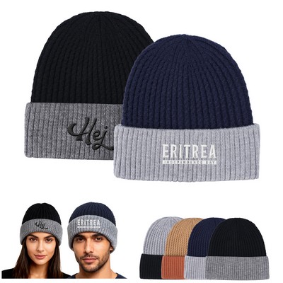 Unisex Two-Tone Cuffed Knit Beanie With Custom Logo