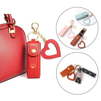 Mini PU Mirror Lipstick Keychain Bag