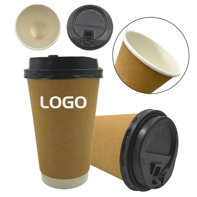 16oz Disposable Kraft Paper Coffee Cup With Leak Proof Lid And Custom Logo