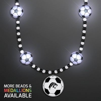 Light Up Soccer Ball Beads Necklace with Soccer Medallion - PRINTED