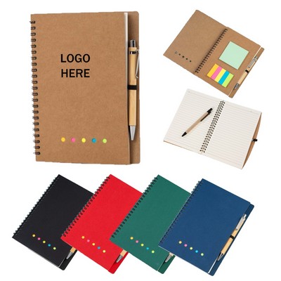 A5 Spiral-Bound Notebook with Sticky Notes and Pen