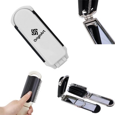 Foldable Travel Hair Brush with Mirror